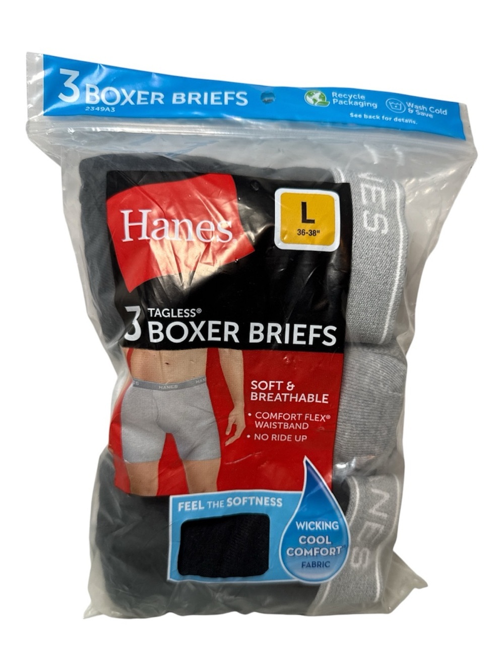 Hanes Men's 3-Pack Boxer Briefs Size Large Black Gray SOFT